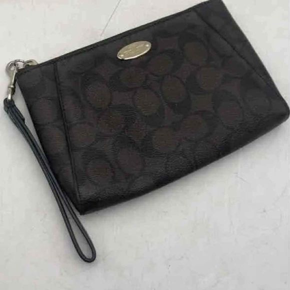 Coach Designer Black Brown Monogram Brown Wristlet Clutch Purse Handbag - Picture 1 of 6